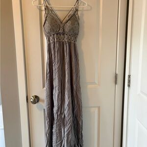Pink Lily Gray Lace Maxi Dress